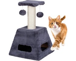 Krabpaal voor katten - kattentoren met speelgoed en krabzuil - h x b x d: 42 x 27 x 27 cm - laag kattentoren grijs