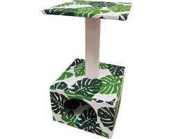 Krabpaal: Krabpaal voor katten - Klimmeubel - Natuurlijk gedrag - 3-in-1 ontwerp - 76 x 76 x 139 cm - Groen