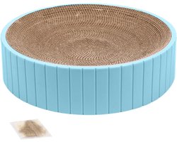 Krabpaal: Krabpaal voor katten - Krabmat rond - Meubels beschermen - Komvormig ontwerp - 30 x 30 x 7 cm - Blauw