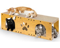 Krabpaal voor Katten - Krabmeubel Karton - Meubelbescherming Spelen - Stevig Stabiel Ontwerp - 100x30x30 cm - Houtkleurig