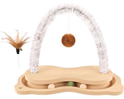 Krabpaal: Krabpaal voor katten - Krabmeubel speelgoed - Gezond krabgedrag stimuleren - Roterende draaitafel - 39x19x36cm - Houtkleur
