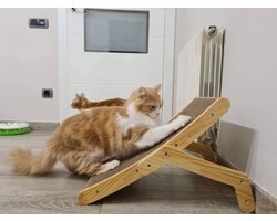 Krabpaal voor katten - Krabmeubel speelgoed - Spelen slapen krabben - Verstelbare posities - 55x32x13 cm - Natuurlijk hout