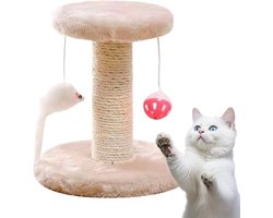 Krabpaal voor katten - Krabtoren kat - Katten verrijken - Met hangend speelgoed - 20x20x11 cm - Wit