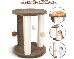 Krabpaal voor katten - Krabtoren met 3 krabpalen, vloerbedekking, speelruimte en baars (40 x 40 x 47 cm)