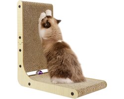 Krabpaal voor katten - L-vormige krabplank voor katten - Krabplank voor aan de muur - Beschermend kattenmeubel - Leuke kartonnen krabpaal - Geschikt voor katten om binnen mee te spelen - Verticale krabplank met speelbal