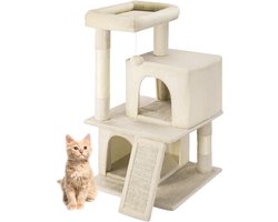 Krabpaal voor katten met 3 huisjes en speeltje, zacht en comfortabel, 91,5 cm hoog, activiteitencentrum