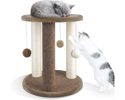 Krabpaal voor katten met 3 krabpalen en speelruimte - Interactief speelgoed met bungelende bal - 40 x 40 x 47 cm