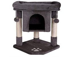 krabpaal voor katten met hol & 2 pluche ballen incl. belletjes, hoogte 60 cm, kattenboom met sisaltouw & zacht pluche, comfortabele ligplek, geschikt voor kleine & grote katten, donkergrijs