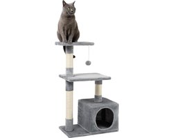 krabpaal voor katten met hol en pluche bal incl. belletje, hoogte 85 cm, kattenboom met pluche, comfortabele ligplaats, voor kleine & grote katten, lichtgrijs
