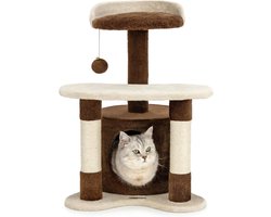 krabpaal voor katten met hol & pluche bal_ hol_65 cm_bruin/beige