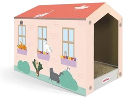 Krabpaal voor katten met huisje van stevig karton, inclusief kattengras