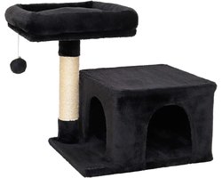 Krabpaal voor katten met ligplaats en hol - 50 cm hoog, speelbal met belletjes, sisal en pluche