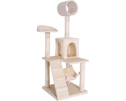 Krabpaal voor Katten stabiele Klimboom Kattenboom Hoogte 133 cm - Krabpaal met Kattenhuis en Hangmat (Beige)