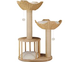 Krabpaal woody - 99cm - Voor katten - Tower met speelbal en zacht Kussen - Massief Hout