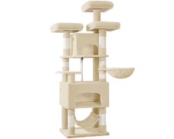 Krabpaal: Krabpaal XL – Voor Binnenkatten – Kattenboom met 3 Platforms, 2 Grotten, 7 Krabpalen en Hangmat – Beige