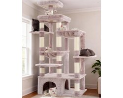 Krabpaal: Krabpaal XXL 180 cm – Voor Grote Katten – XL Ligplatform, 2 Hangmatten & Kattenhuis – Lichtbruin