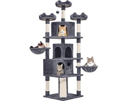 Krabpaal: Krabpaal XXL 194 cm - Grote Kattenboom met 2 Slaaphuizen en Sisalpalen - Stevige Kattenkrabpaal met Ligmanden en Uitzichtplatforms - Voor Meerdere Katten - Kattenklimboom - Krabmeubel - Kattenmeubel