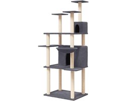 Krabpaal: Krabpaal XXL - Kattenboom Klimhuis - Katten Vermaken - Met 2 Hokken - 166 cm Hoog - Donkergrijs