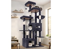 Krabpaal XXL - Kattenboom Krabmeubel - Katten spel en rust - 2 Extra Grote Holtes - 203 cm hoog - Donkergrijs
