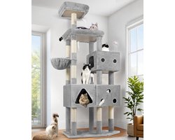 Krabpaal: Krabpaal XXL - Kattenboom - Spelen en slapen - Zeer stabiel ontwerp - 207 cm hoog - Donkergrijs
