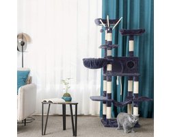 krabpaal - XXL krabpaal - Kattenslaapplek - Met 2 platformen - Hangmat - Grot - 164 cm - Rookgrijs