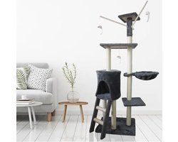 Krabpaal XXL voor Kat -142 cm - Donker grijs- Kattenboom met Spelletjes - Kattenhuis van Sisal - Klimpaal
