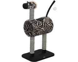 Krabpaal: Krabpaal Zebra-ontwerp - 1 kattentunnel - 3 krabpalen - Decoratief zebrapatroon - Afmeting 48,5x35x93 cm - Zwart-wit