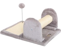 Krabpaal zwaaiende pluche bal krabplank 40x30 cm - kattenboom sisaltouw - geschikt voor kleine grote katten - lichtgrijs
