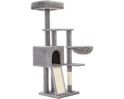 Krabpaaltoren met met sisal bedekte krabpalen - Kattenspeelhuisje met meerdere niveaus - Pluche hoes - Oprit - Eenvoudig te monteren - 46 cm x 41 cm x 135 cm