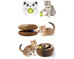 Krabpads Katten - Krabmat Golfkarton - Natuurlijk Krabgedrag - Inclusief Klokkenbal - 11x10x5.3 CM - Bruin