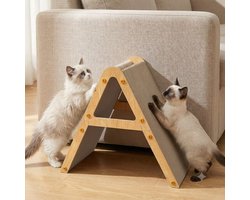 Krabplank: Krabplank A-Frame - Krabmeubel Katten - Meubels Beschermen - Dubbelzijdig Ontwerp - 43x23x39 cm - Houtkleur