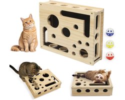 Krabplank: Krabplank met Ballen - Katten Speelgoed - Krabben en Spelen - Interactieve Uitdaging - 33x26x6.5 cm - Beige