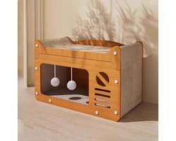 Krabplank met Bed - Katten Krabmeubel - Krabben en Ontspannen - 2-in-1 Ontwerp - 51x26x33cm - Natuurlijk Hout