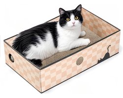 Krabplank met box groot krabmeubel dubbelzijdig krabkarton voor katten interactieve openingen krabbed voor huiskatten met kattenmunt (1 stuk groot schaakbord)