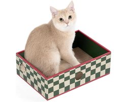 Krabplank met Doos - Duurzame Kartonnen Krabber - Dubbelzijdig Krasblok met Interactieve Gaten - Rommelvrij Ontwerp - Speelgoedcadeau voor Kat (1 Stuk Medium Geruit)