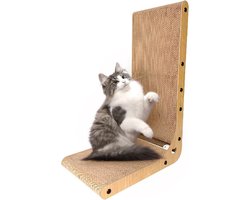 Krabplank voor kat 60 cm hoog - L-vormig krabkarton voor katten - inclusief balspeelgoed - langdurig speelplezier - hoogwaardig krabmeubel - muur en hoek - groot kattenspeelgoed