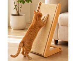 Krabplank: Krabplank voor katten - 2-in-1 krabmeubel met natuurlijke sisalmat en massief houten frame - Staand of laag te plaatsen - 63 x 37 x 23,3 cm - Naturel - spelen – Modulaire Krab-, Speel- en Rustplek