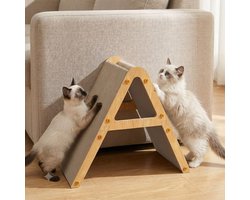 Krabplank: Krabplank voor Katten - Krabmeubel A-Frame - Spelen en Rusten - Dubbelzijdig Ontwerp - 43x23x39 cm - Houtkleur