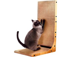 Krabplank: Krabplank voor katten - Krabmeubel karton - Meubels beschermen - L-vormig ontwerp - 70 cm hoog - Bruin