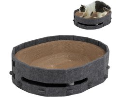 Krabplank: Krabplank voor katten - Krabpaal met bal - Katten spel en krabben - Dubbelzijdig herbruikbaar - 46x36x11.3 cm - Donkergrijs