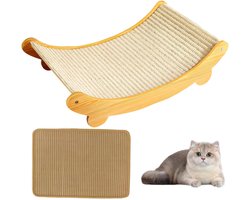 Krabplank voor katten met houten frame, frame/krabmat voor katten, krabkarton/krabplank voor katten, houten structuur, kattenkrabmatten, kattenligstoel + 1×Vervangbare sisal kattenkrabmat