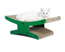 Krabplank voor katten met mand - XL dubbelzijdige krabplank voor binnenkatten 56x26x20cm - Stevige krabplank, rustplaats en lounge met speelbal - Groen