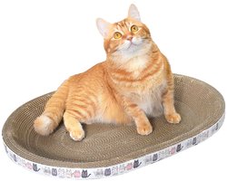 Krabplank voor katten, ovaal krabplank voor katten, krabpaal van karton, hoge dichtheid, 2-in-1 krabbed voor katten, klauwslijpen en slapen