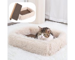 Krabplank voor katten - pluizige kattenbed krabbox - golfkarton krabpaal - afneembaar dubbelzijdig te gebruiken - loungebed voor katten - champagne pluche