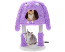 Krabstam Kattenhuis 2-in-1 - Warm Kattenhol met Knuffelholte en Krabpaal - Paars