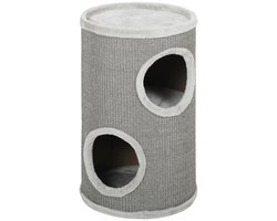 Krabton: Krabton 35x35x60 cm lichtgrijs spaanplaat krabpaal katten speelplaats schuilplek voor katten tweelaags constructie minimalistisch ontwerp praktisch en fraai, geschikt voor 1 tot 2 katten tot maximaal 5 kg