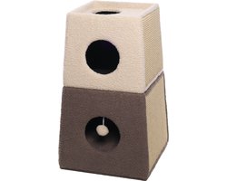 Krabton – Flamingo Doddo Beige & Taupe – 40 x 40 x 71 cm – 2 verdiepingen – sisal krabmat – pluche – uitneembaar kussen