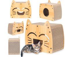 Krabton: Krabton Kat - Kattenhol Krabpaal - Krabben Spelen Rusten - 3-in-1 Multifunctioneel - 50 x 25 x 29 cm - Beige