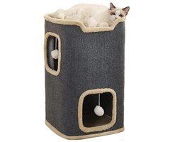 Krabton: Krabton - Krabpaal - Kattenhuis - Met Speeltjes - Donkergrijs - 60cm - 3 Ligplekken