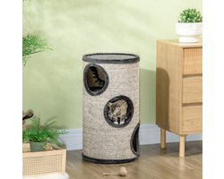 Krabton: Krabton voor Katten – 3 Niveaus – 38 x 38 x 70 cm – Pluche en Sisal – Grijs – Rusten en Krabben